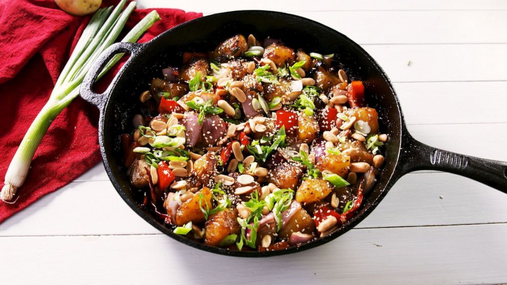 PHOTO: A skillet of Kung Pao potatoes. 