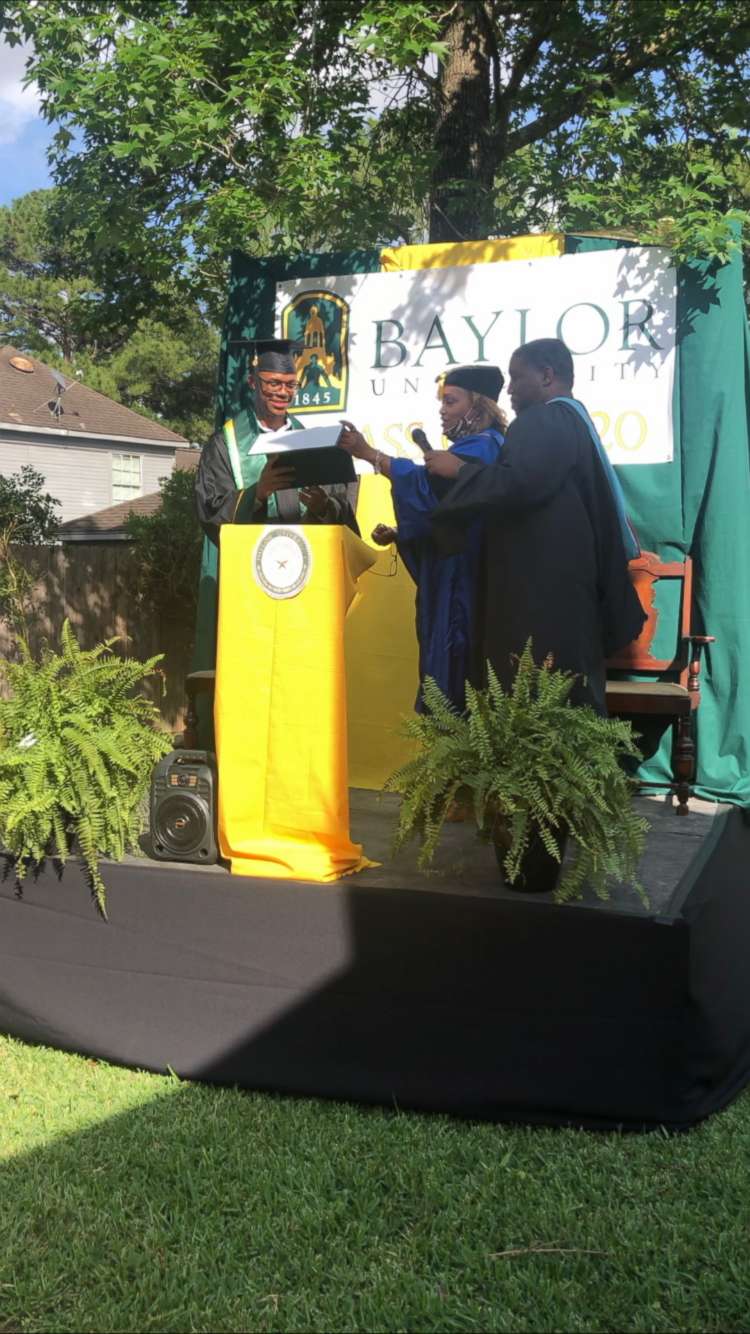 PHOTO: Ayanna Tatum held a backyard graduation ceremony for her son, Baylor University graduate Derrick Williams.
