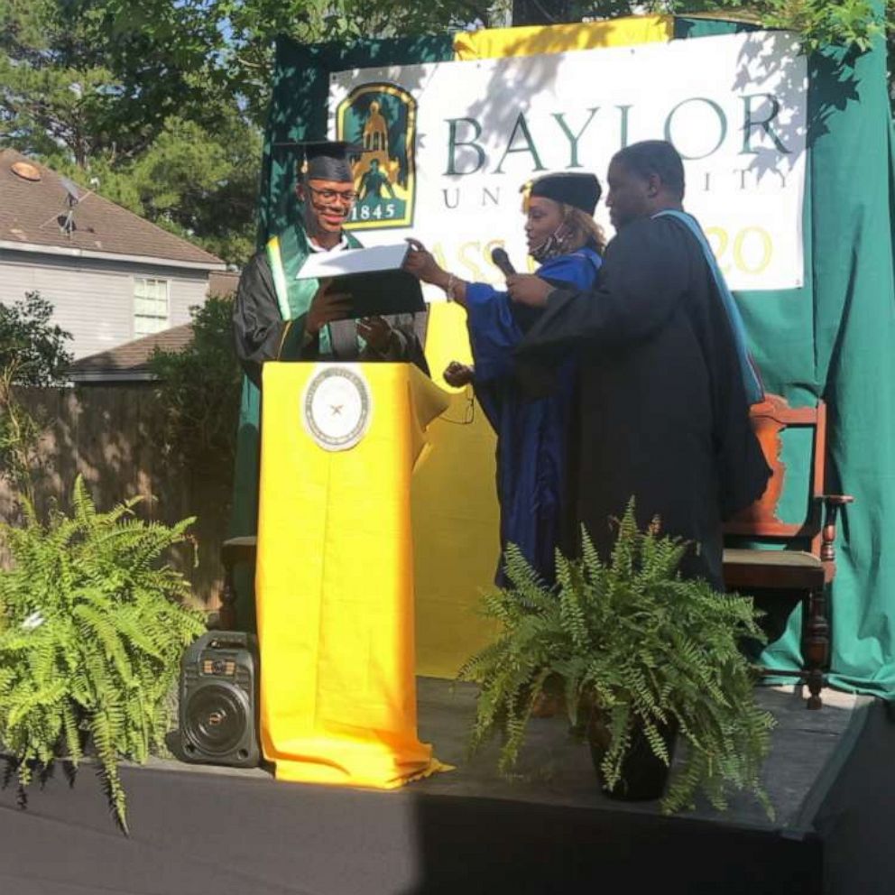 VIDEO: Mom conducts college graduation ceremony for son in her backyard 