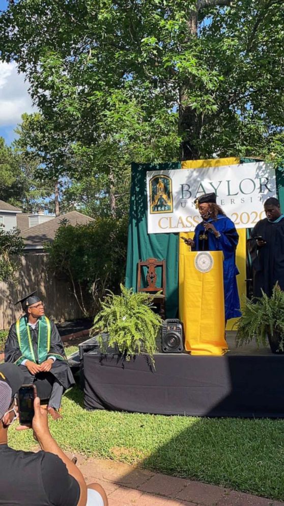 PHOTO: Ayanna Tatum held a backyard graduation ceremony for her son, Baylor University graduate Derrick Williams.
