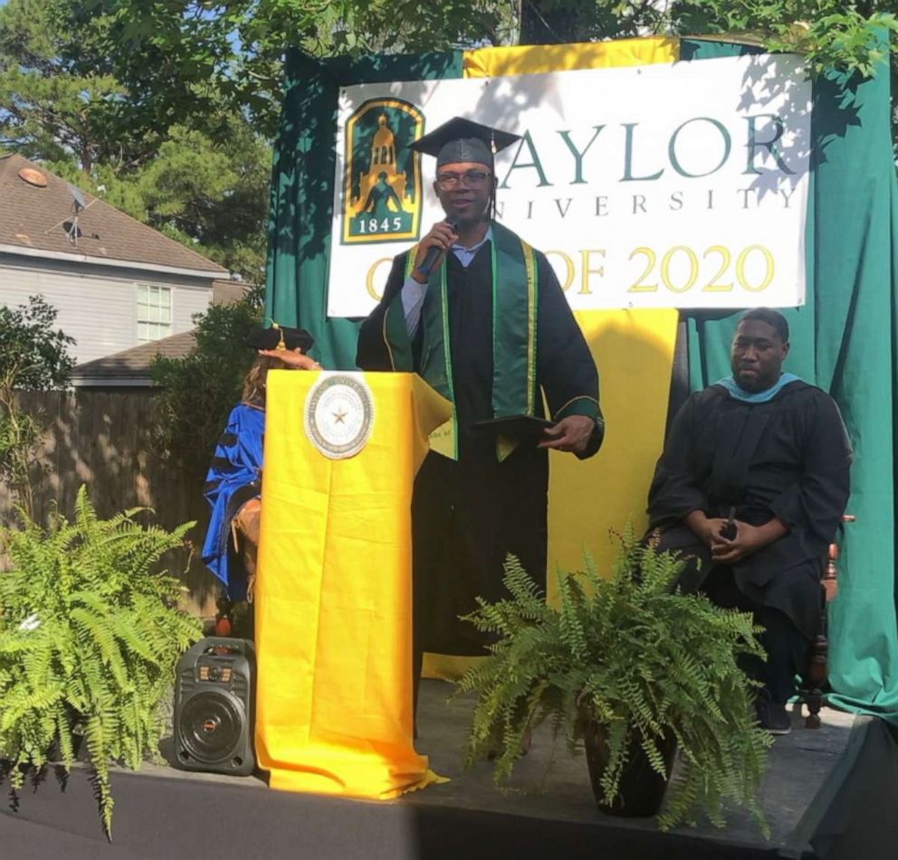 PHOTO: Ayanna Tatum held a backyard graduation ceremony for her son, Baylor University graduate Derrick Williams.
