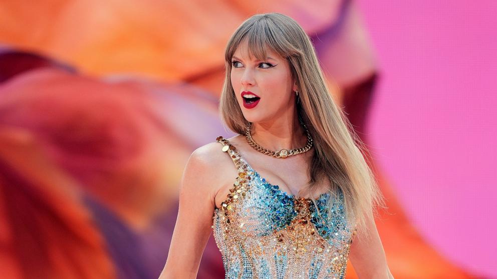 PHOTO: Taylor Swift performs at Wembley Stadium as part of her Eras Tour, June 21, 2024, in London. 