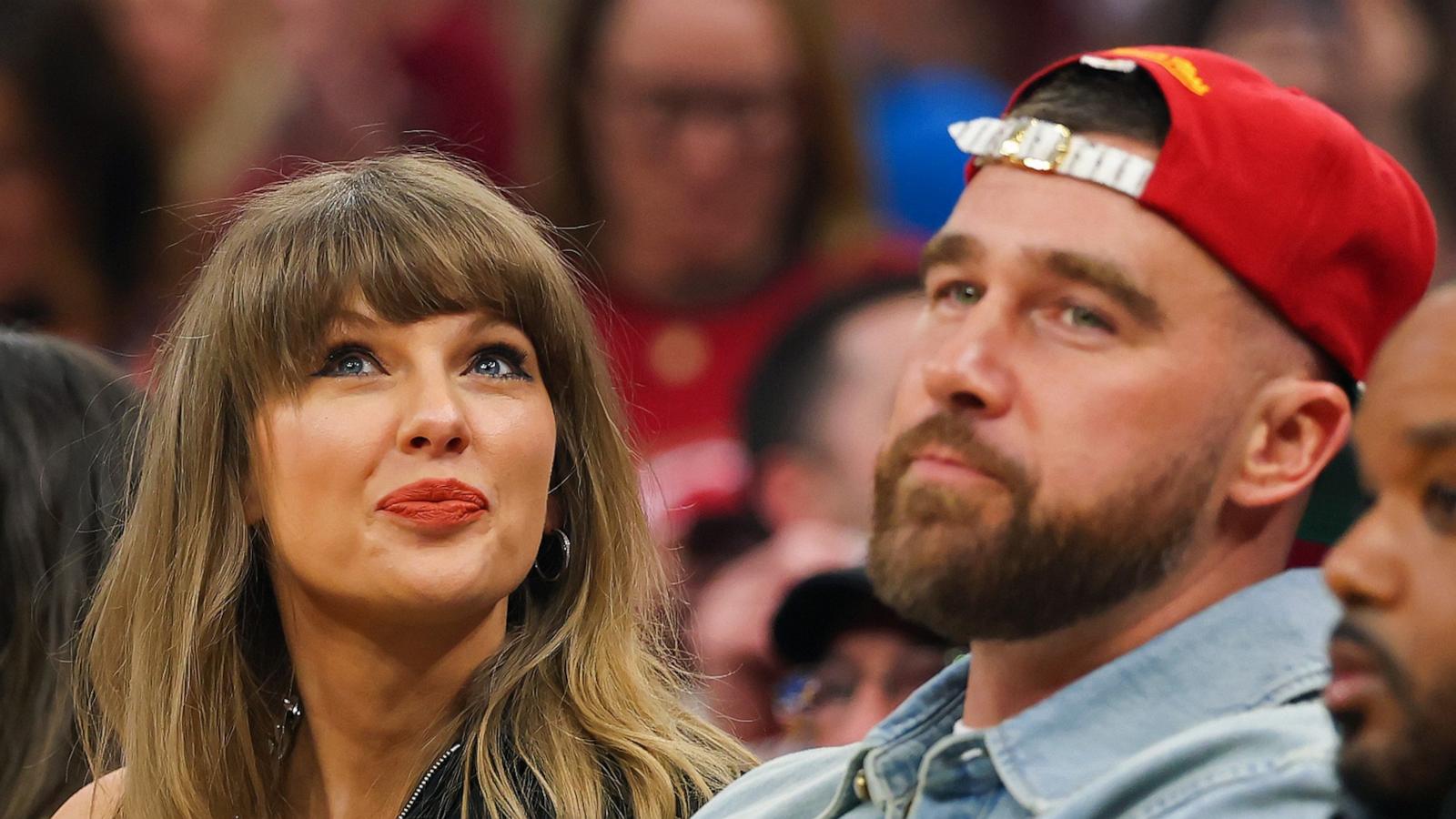 PHOTO: Taylor Swift and Travis Kelce attend Game Three between the New York Knicks and the Cleveland Cavaliers in the NBA Eastern Conference Finals at Rocket Arena, May 23, 2026, in Cleveland, Ohio.