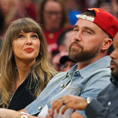 PHOTO: Taylor Swift and Travis Kelce attend Game Three between the New York Knicks and the Cleveland Cavaliers in the NBA Eastern Conference Finals at Rocket Arena, May 23, 2026, in Cleveland, Ohio. 