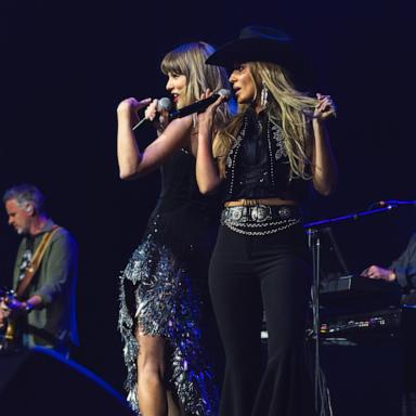 PHOTO: Taylor Swift and Lainey Wilson made surprise appearances and performances at the Sports Illustrated and Tight End University's Tight Ends & Friends Concert Presented by Reese’s in Nashville on June 23, 2026.