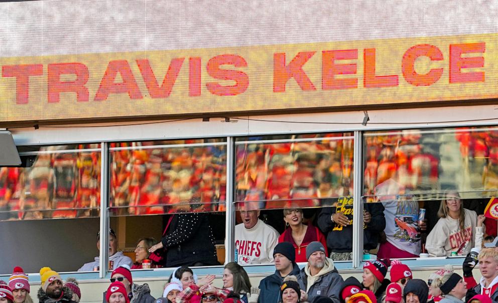 PHOTO: Taylor Swift watches the action during the first half between the Kansas City Chiefs and the Las Vegas Raiders at GEHA Field at Arrowhead Stadium, on Nov. 29, 2024, in Kansas City, Missouri.