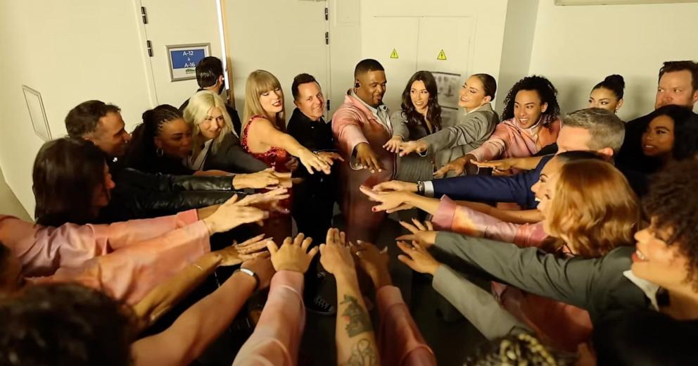 PHOTO: Taylor Swift and her Eras Tour dancers and crew appear in this screengrab from the music video for "I Can Do It With a Broken Heart."