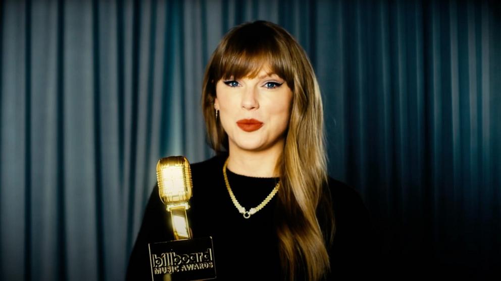 PHOTO: Taylor Swift is seen in a video message for the Billboard Music Awards where she won 10 awards, Dec. 12, 2024. 