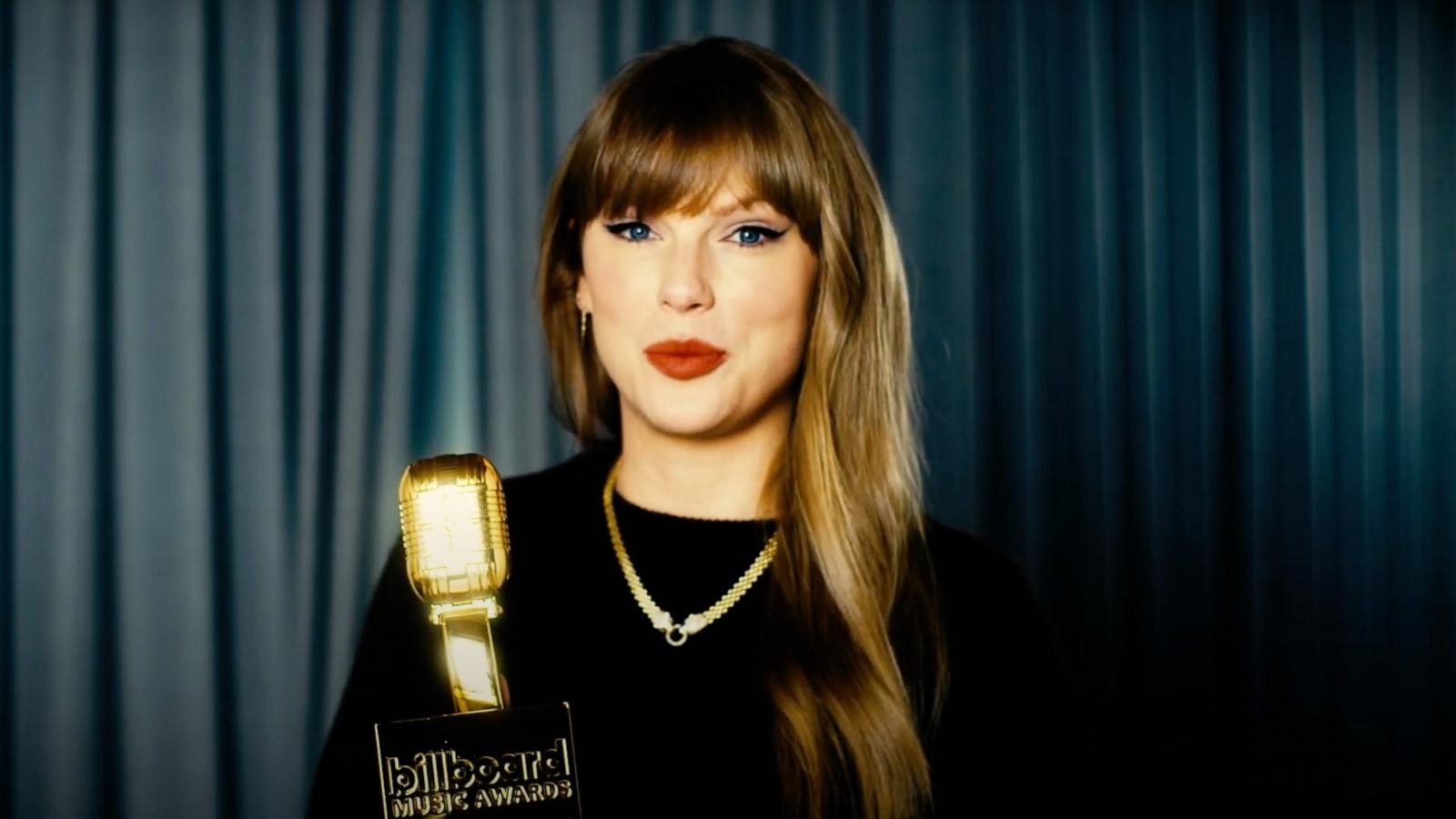 PHOTO: Taylor Swift is seen in a video message for the Billboard Music Awards where she won 10 awards, Dec. 12, 2024.