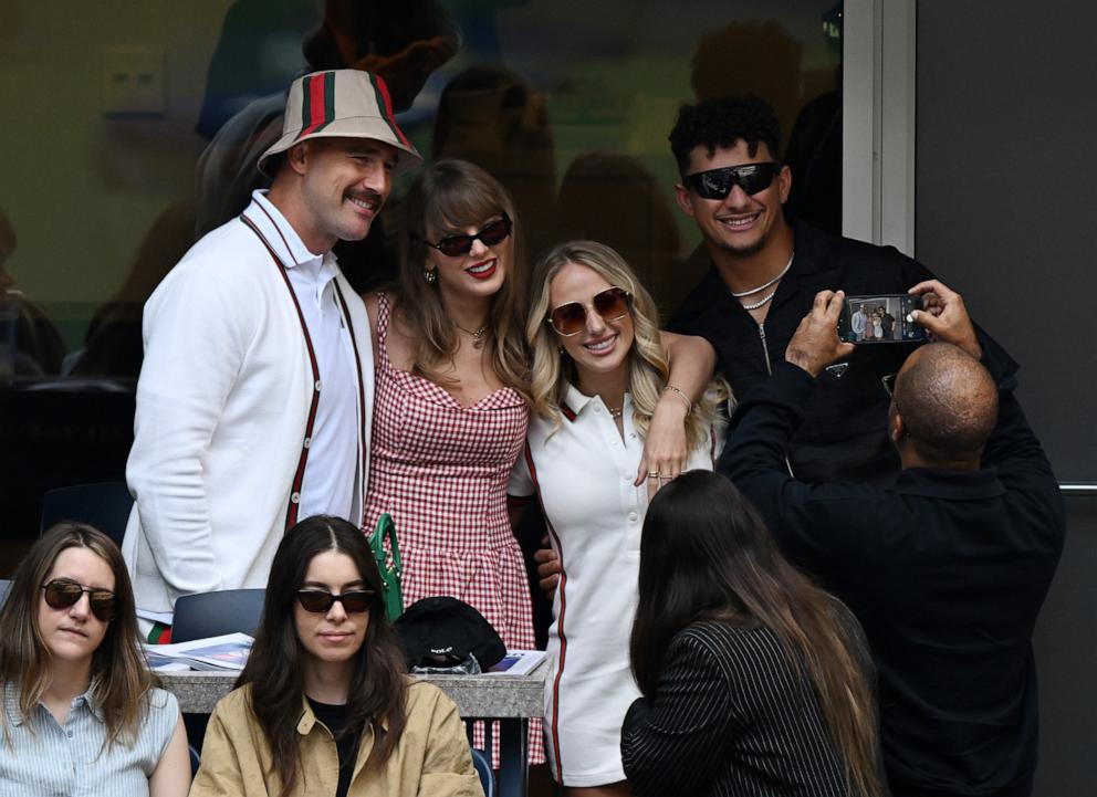 PHOTO: Travis Kelce, Taylor Swift, Brittany Mahomes and Patrick Mahomes attend the 2024 men's final at the US Open Tennis Championships, Sept. 8, 2024, in New York City. 