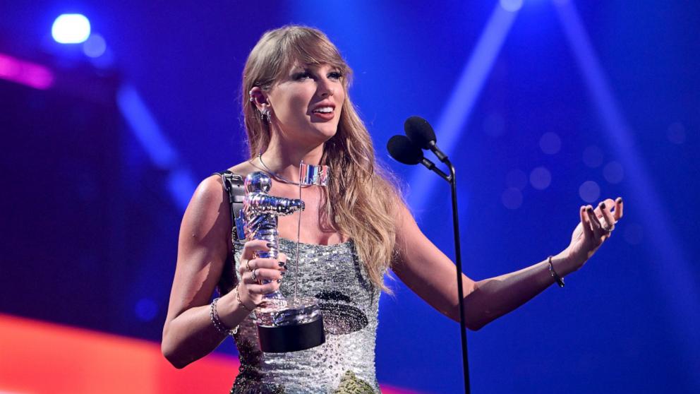 PHOTO: Taylor Swift accepts the Video of the Year award for "Fortnight" during the 2024 MTV Video Music Awards, September 11, 2024, in Elmont, New York. 