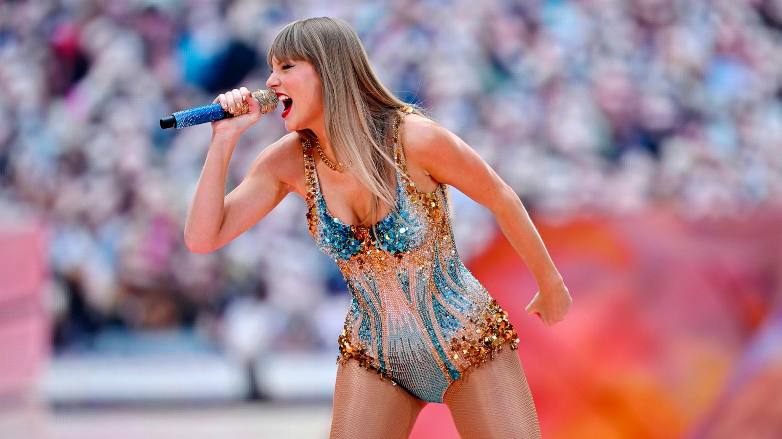 PHOTO: Taylor Swift performs on stage during the "Taylor Swift | The Eras Tour" at Wembley Stadium, on June 21, 2024, in London.