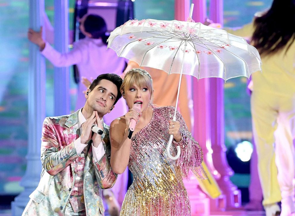 PHOTO: Brendon Urie of Panic! at the Disco and Taylor Swift perform onstage during the 2019 Billboard Music Awards at MGM Grand Garden Arena, May 1, 2019, in Las Vegas.