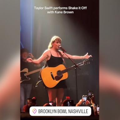 PHOTO: Taylor Swift performs "Shake It Off" at Brooklyn Bowl in Nashville, Tennessee, June 24, 2025.