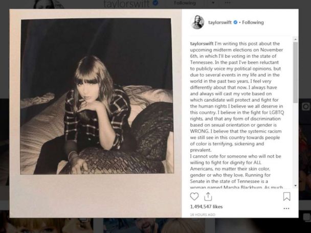 taylor swift the notoriously apolitical pop star broke her political silence sunday night in a!    passionate and lengthy instagram post where she endorsed - ta!   ylor swift instagram breaks political silence on tennessee