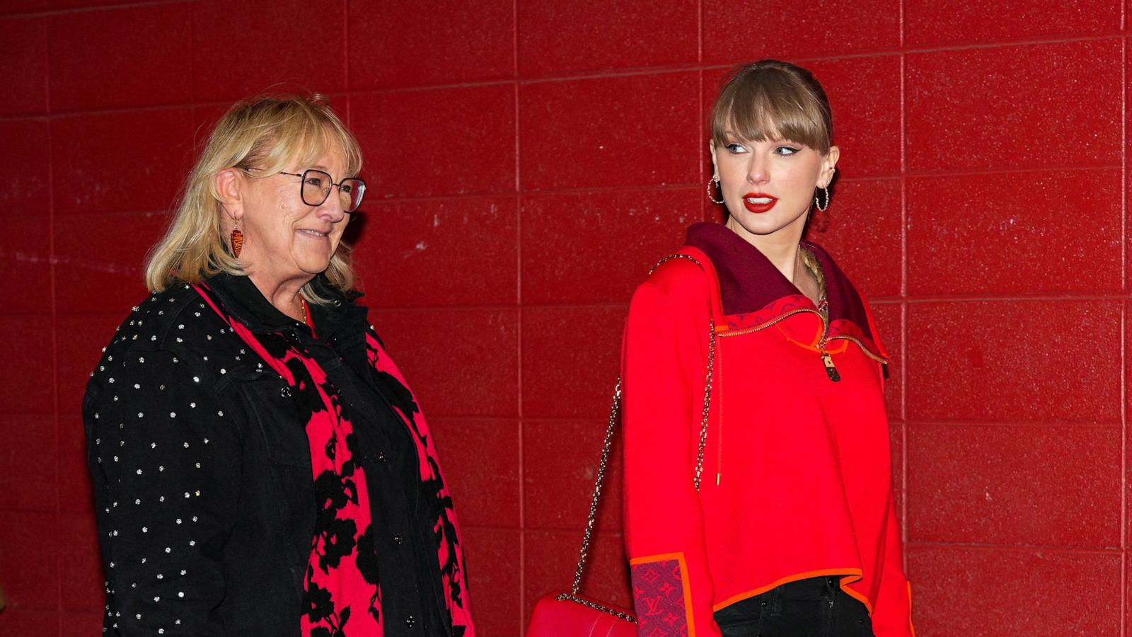 PHOTO: Taylor Swift and Donna Kelce arrive prior to a game between the Kansas City Chiefs and the Las Vegas Raiders at GEHA Field at Arrowhead Stadium, on Nov. 29, 2024, in Kansas City, Missouri.