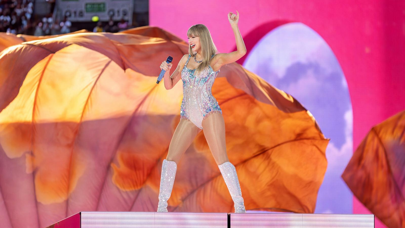 PHOTO: Taylor Swift is shown on stage during The Eras Tour at the National Stadium in Warsaw, Poland, on Aug. 1, 2024.