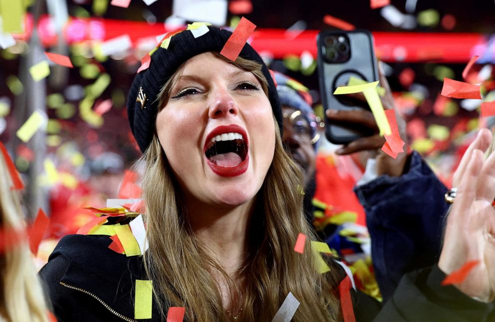 PHOTO: Taylor Swift reacts after the AFC Championship game against the Buffalo Bills at GEHA Field at Arrowhead Stadium, Jan 26, 2025 in Kansas City, Mo,