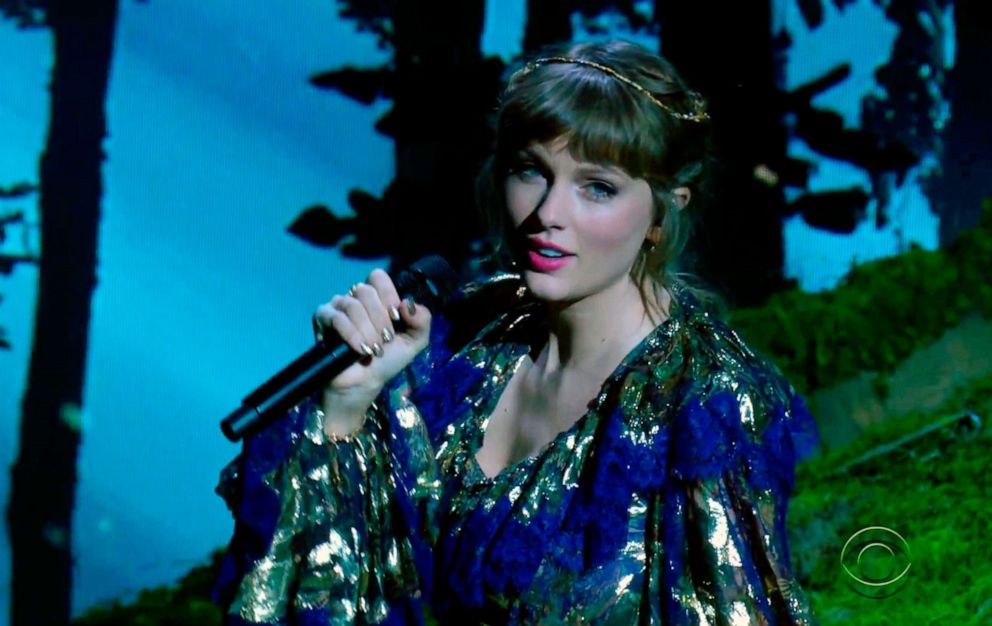 PHOTO: In this video grab provided by CBS and the Recording Academy, Taylor Swift performs a medley at the 63rd annual Grammy Awards at the Los Angeles Convention Center, March 14, 2021.
