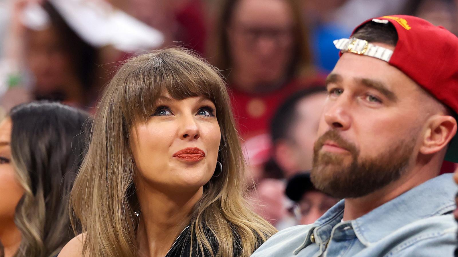PHOTO: Taylor Swift and Travis Kelce attend Game Three between the New York Knicks and the Cleveland Cavaliers in the NBA Eastern Conference Finals at Rocket Arena on May 23, 2026 in Cleveland, Ohio.