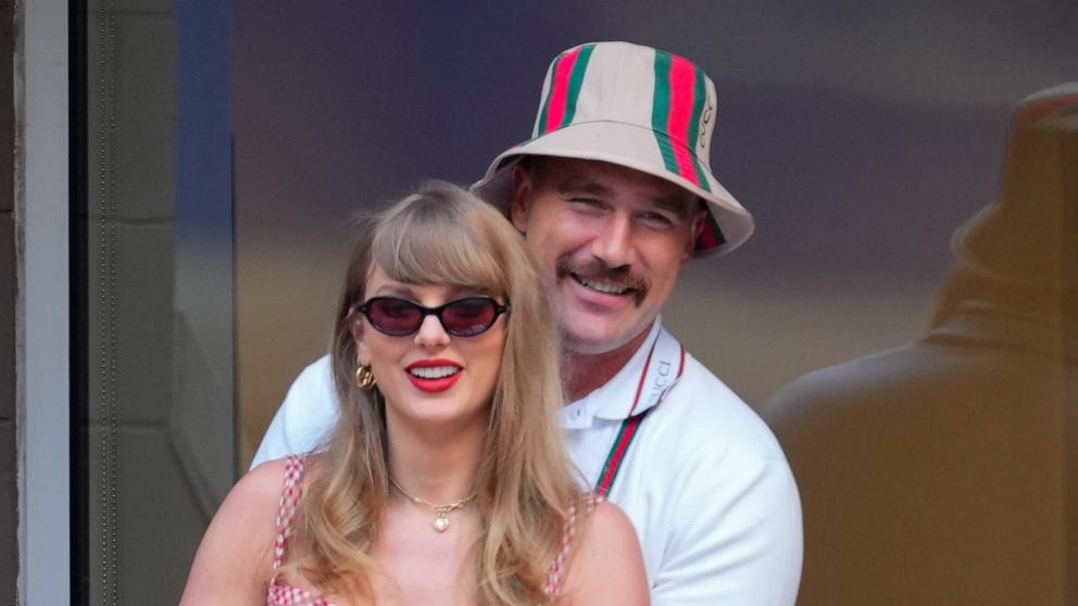 PHOTO: In this Sept. 8, 2024, file photo, Taylor Swift and Travis Kelce are seen during the 2024 US Open Tennis Championships in New York.