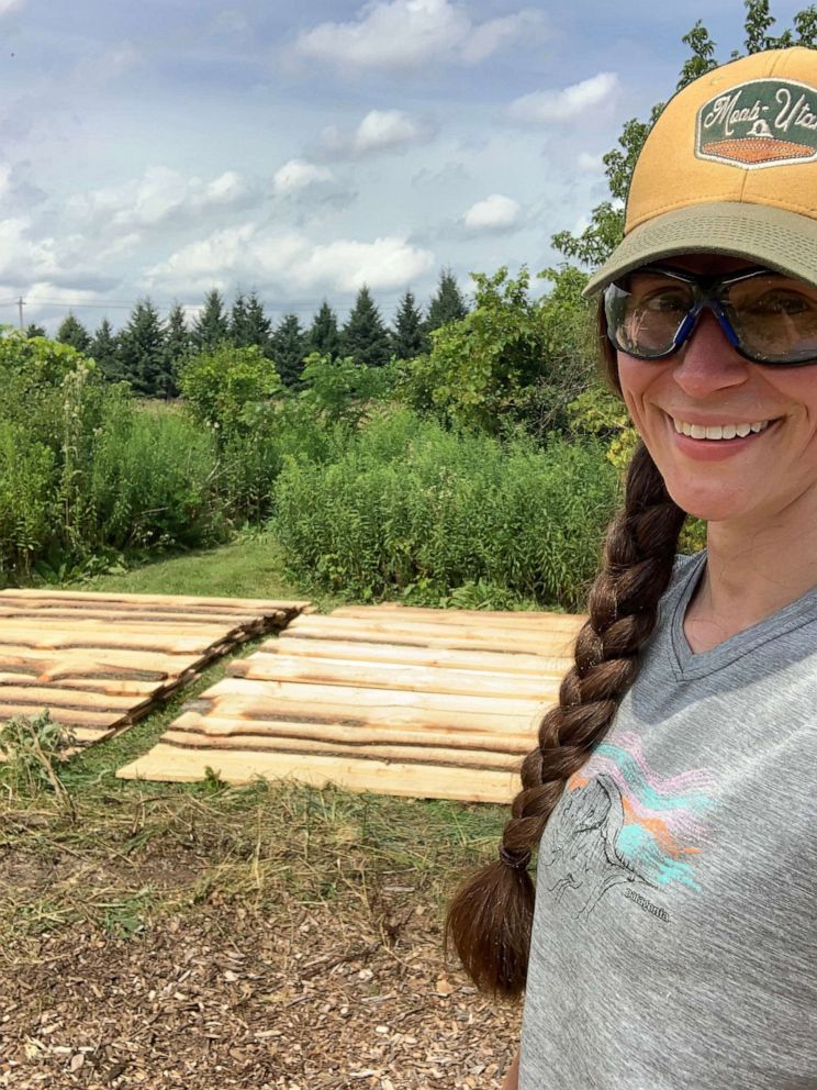 PHOTO: With help from her family, Lindsey Earle, of Prairie Hill Waldorf School in Pewaukee, Wisconsin, built an outdoor structure for the 13 students in her class amid the novel coronavirus pandemic. 