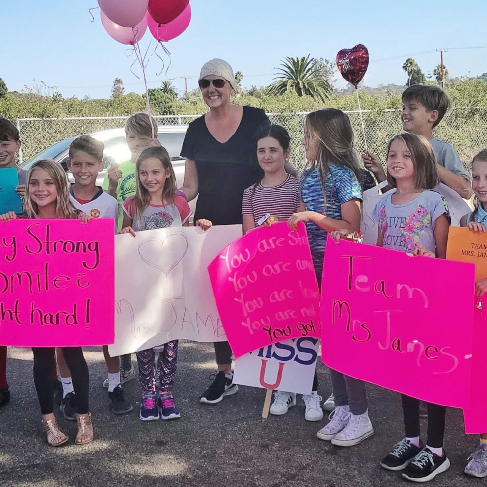 VIDEO: Students ring bells outside teacher's home on her final day of chemo