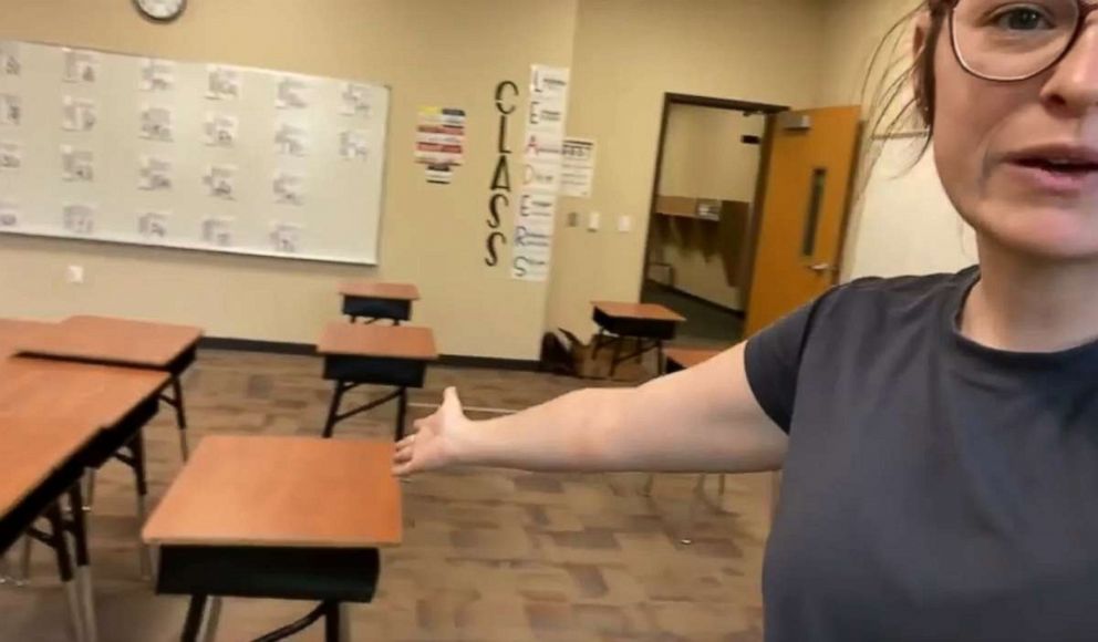 PHOTO: Katie O'Connor, a teacher in Colorado Springs, Colorado, posted footage of her putting together a COVID-19-compliant classroom to Facebook, where it garnered over 4 million views.
