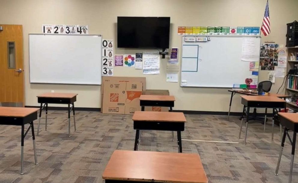 PHOTO: Katie O'Connor, a teacher in Colorado Springs, Colorado, posted footage of her putting together a COVID-19-compliant classroom to Facebook, where it garnered over 4 million views.