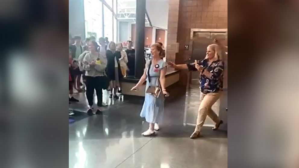 PHOTO: Sheridan Steelman, a high school English teacher, received a standing ovation from staff and students on her last day of school. Steelman retired from teaching this year after 50 years at Northview High School in Grand Rapids, Michigan.