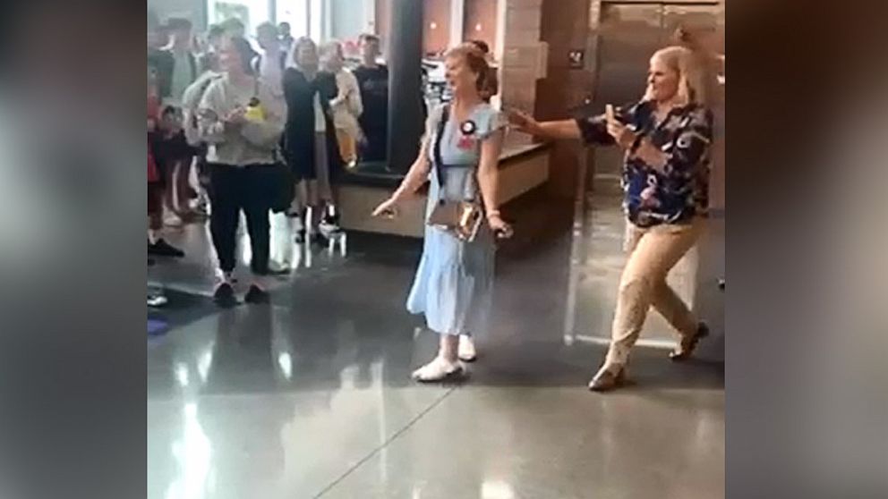 PHOTO: Sheridan Steelman, a high school English teacher, received a standing ovation from staff and students on her last day of school. Steelman retired from teaching this year after 50 years at Northview High School in Grand Rapids, Michigan.