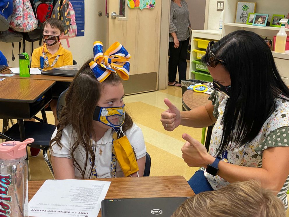 PHOTO: Baleigh Berry, 9, was born deaf and had bilateral cochlear implants to partially restore her hearing. In this undated photo, she engages with a teacher on a classroom lesson at Legacy Elementary School in Bossier City, Louisiana. 