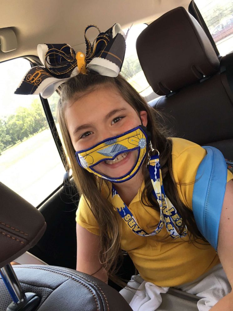 PHOTO: Baleigh Berry, 9, wears a mask one of her teachers, Leslie Bailey, made for her and her classmates. The 9-year-old was born deaf and has bilateral cochlear implants to partially restore her hearing, mom Shena Berry told "GMA."