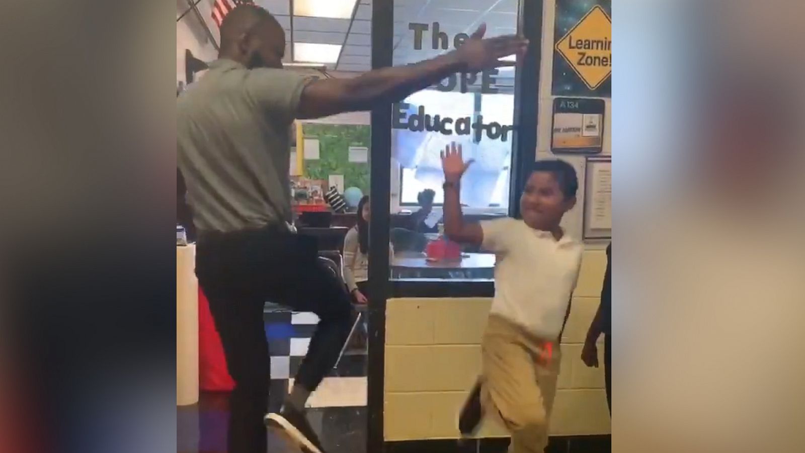 PHOTO: David Jamison, a language arts teacher at Hickory Ridge Elementary School in Memphis, Tennessee, memorized the individual greetings from each of the 75 students he teaches.