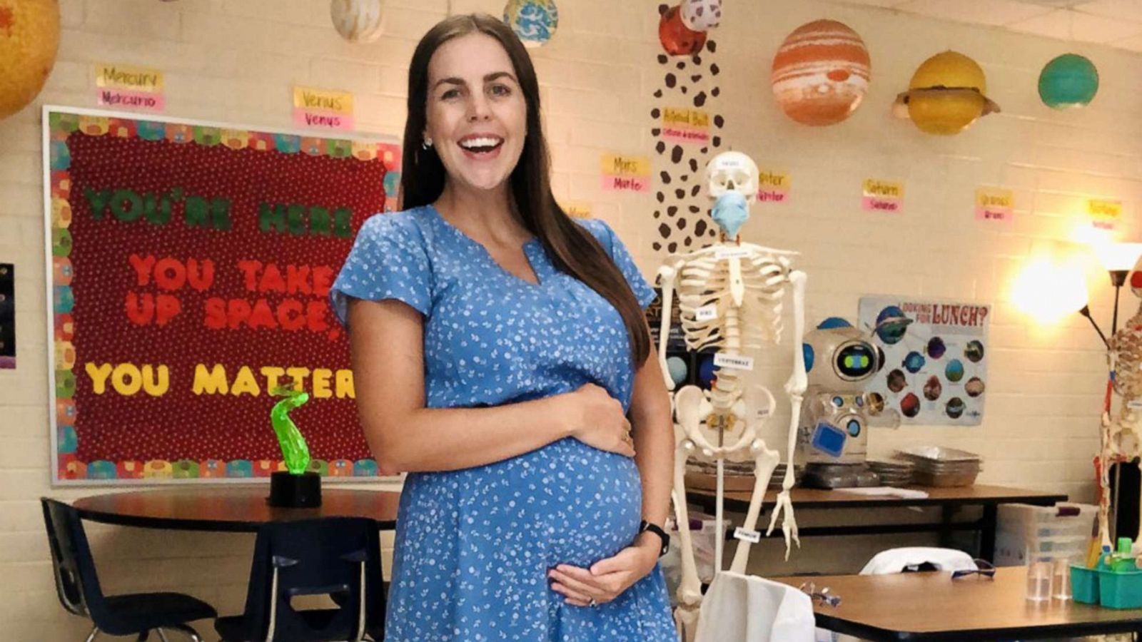 PHOTO: Science teacher Nancy Bullard poses in her classroom on the last day of school in Charlotte, N.C, March 16, 2021.