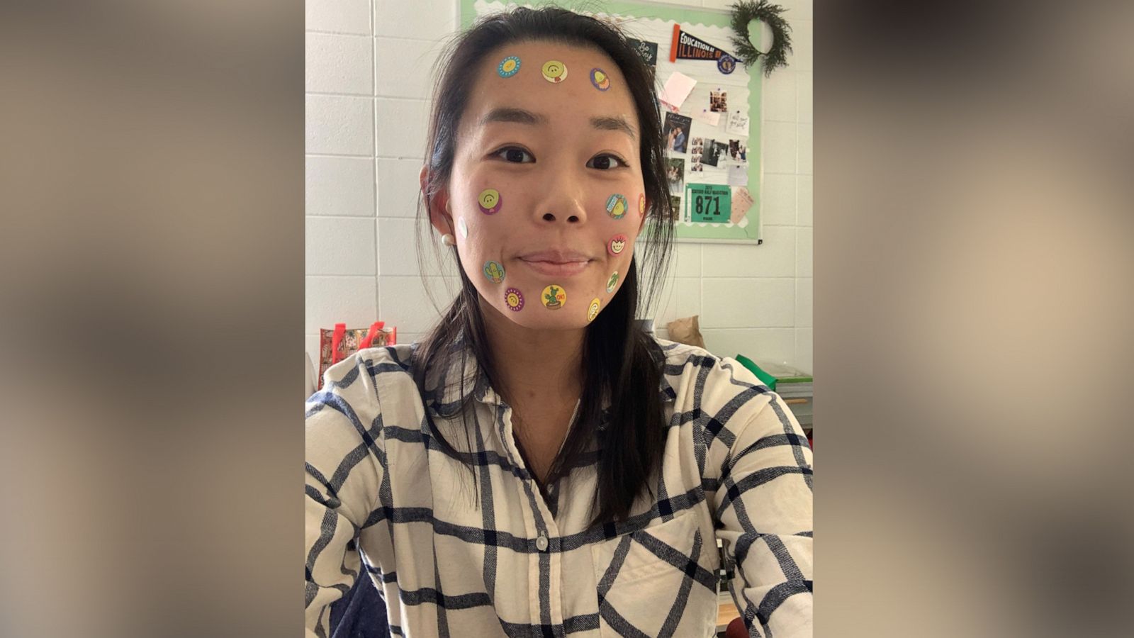 PHOTO: Diane Moon, 27, a middle school math teacher in Illinois, uses stickers to engage her students during remote learning.
