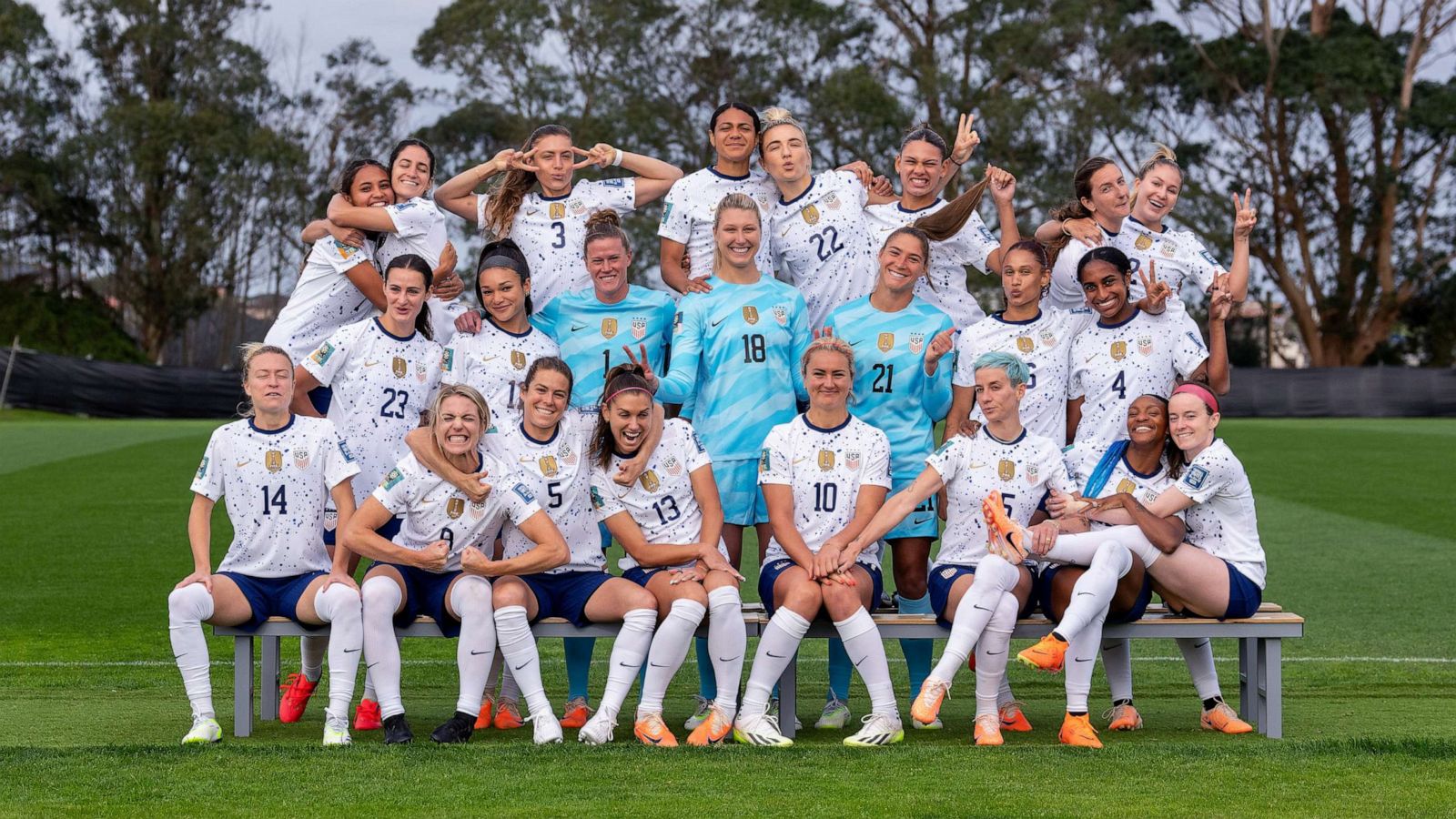 PHOTO: The United States team poses for their official team photo for the FIFA Womens World Cup during USWNT Training at Bay City Park on July 16, 2023 in Auckland, New Zealand.