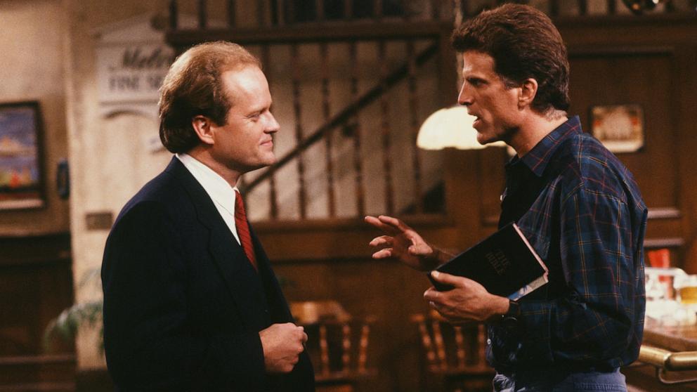 PHOTO: Kelsey Grammer as Dr. Frasier Crane, Ted Danson as Sam Malone in Cheers, Nov. 3, 1988.