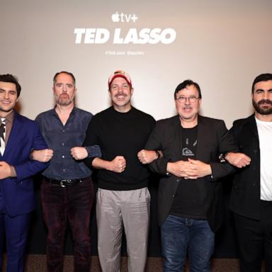 PHOTO: Phil Dunster, Brendan Hunt, Jason Sudeikis, Jeremy Swift and Brett Goldstein attend the FYC screening and Q&A of the Apple TV+ award-winning comedy "Ted Lasso" at Directors Guild Of America on December 15, 2023 in Los Angeles, California.