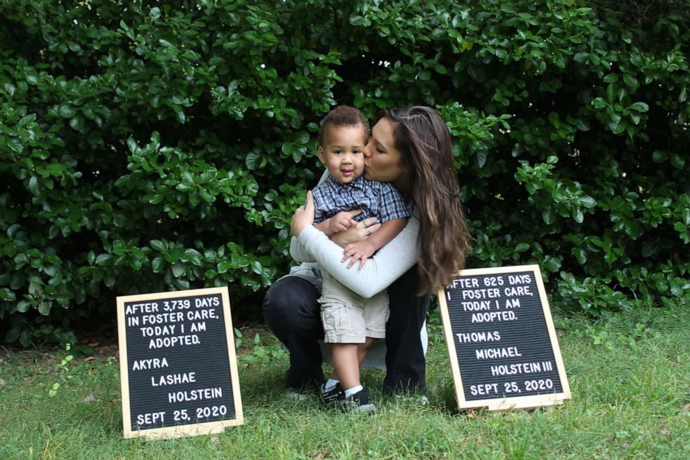 PHOTO: Akyra Holstein was adopted in Kentucky on Sept. 25 by Katie Holstein. Akyra had gone through 24 different placements over 3,739 days. Thomas Holstein, 1, was also adopted the same day via Zoom, at the request of Akyra.