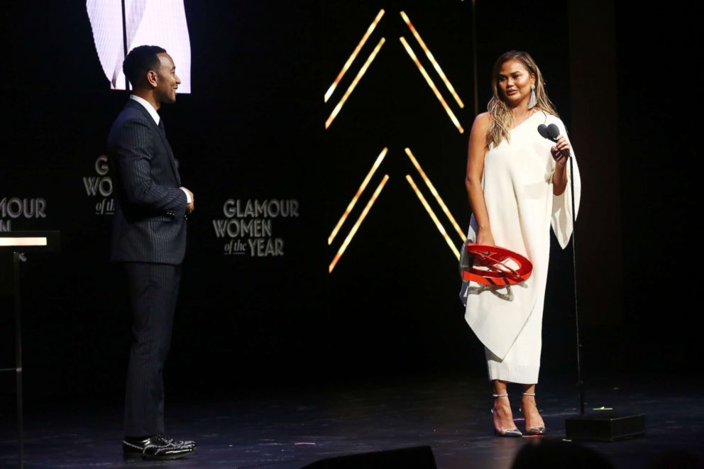 PHOTO: John Legend and Chrissy Teigen speak onstage at the 2018 Glamour Women Of The Year Awards, Nov. 12, 2018, in New York. 