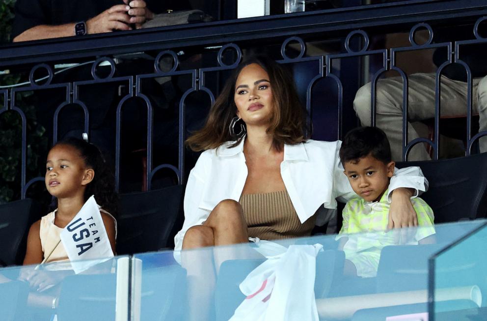 PHOTO: Chrissy Teigen attends the Artistic Gymnastics Women's Qualification on day two of the Olympic Games Paris 2024 at Bercy Arena on July 28, 2024 in Paris, France.