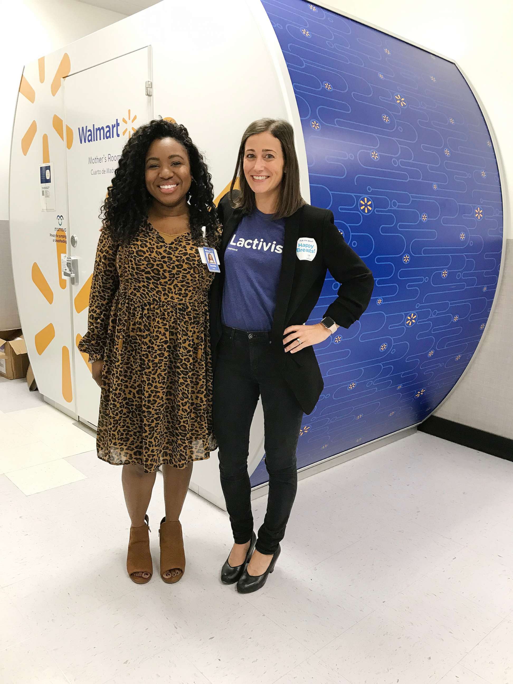 PHOTO: Tennille Webb, left, poses with Mamava executive Nikkie Kent in front of a breastfeeding pod in a Walmart store.