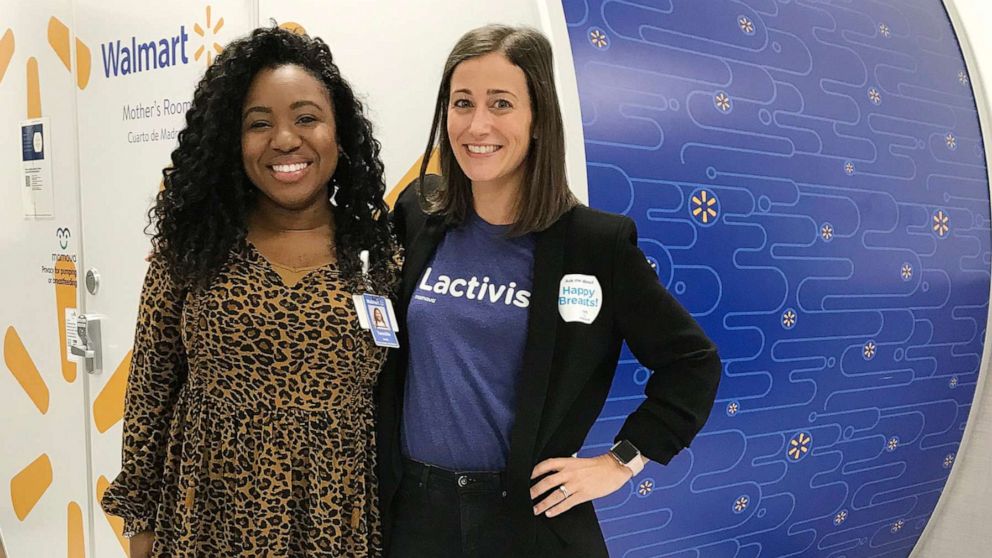 PHOTO: Tennille Webb, left, poses with Mamava executive Nikkie Kent in front of a breastfeeding pod in a Walmart store.