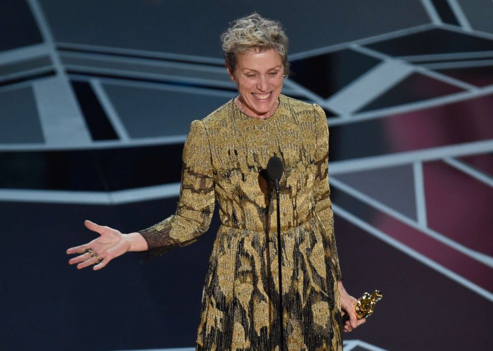 PHOTO: Frances McDormand accepts the award for best performance by an actress in a leading role at the Oscars, March 4, 2018. 