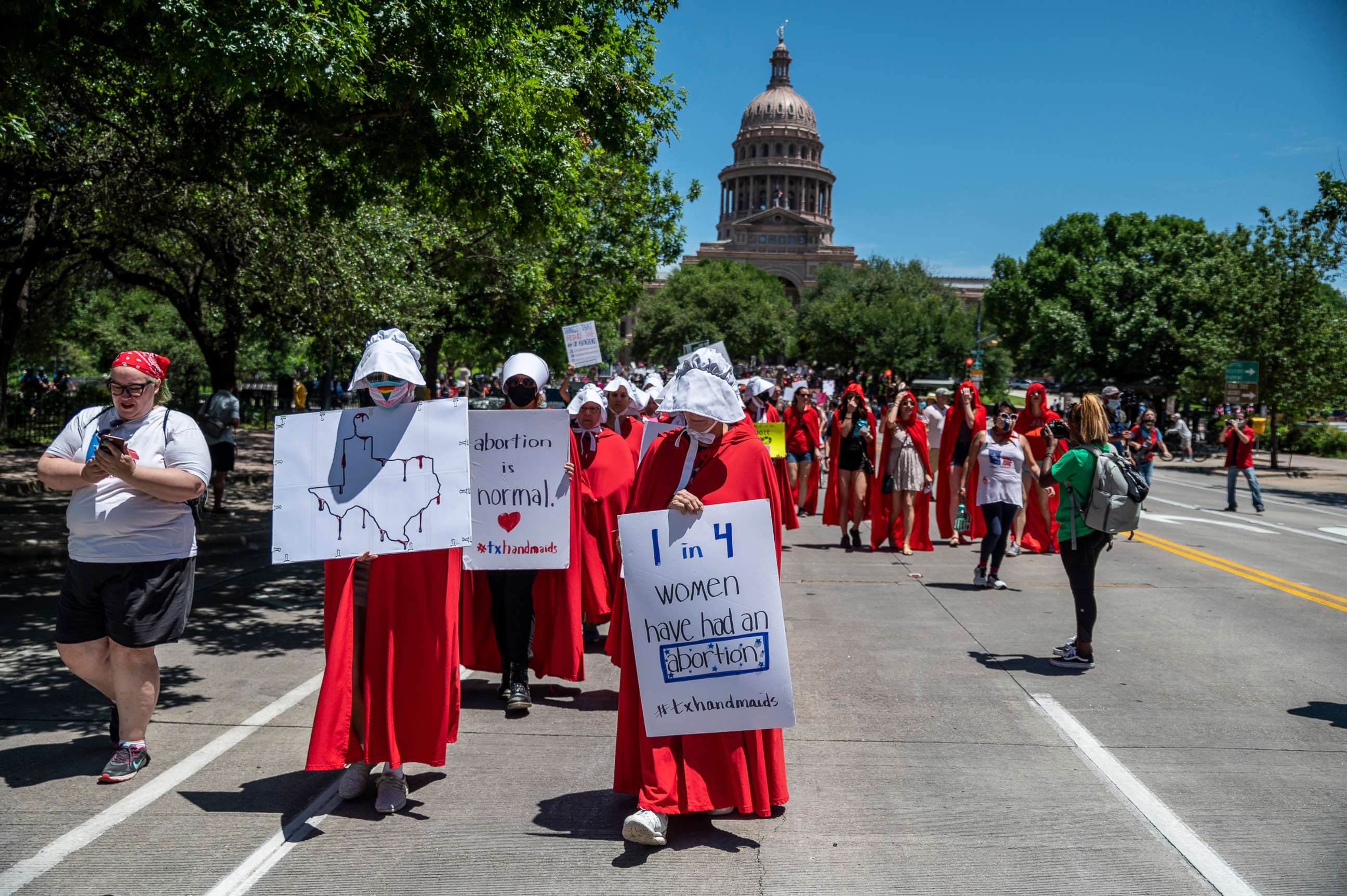 PHOTO: Abortion rights protesters march outside the Texas state capitol, May 29, 2021, in Austin, Texas.