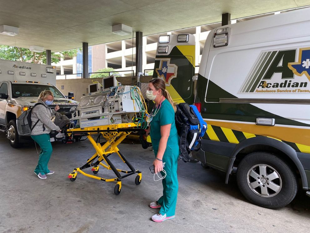 PHOTO: NICU nurses from CHRISTUS Southeast Texas Health System in Beaumont, Texas, rescued babies from the NICU at a Hurricane Laura-damaged hospital in Lake Charles, Louisiana.