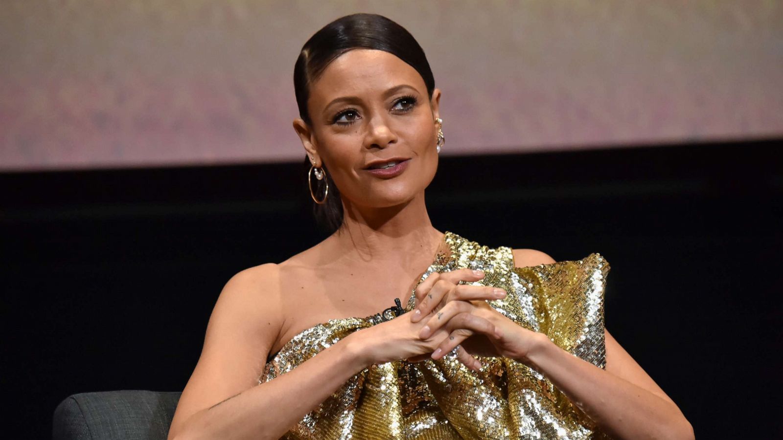 PHOTO: Thandie Newton speaks onstage at Wolf Theatre, March 6, 2020, in North Hollywood, Calif.