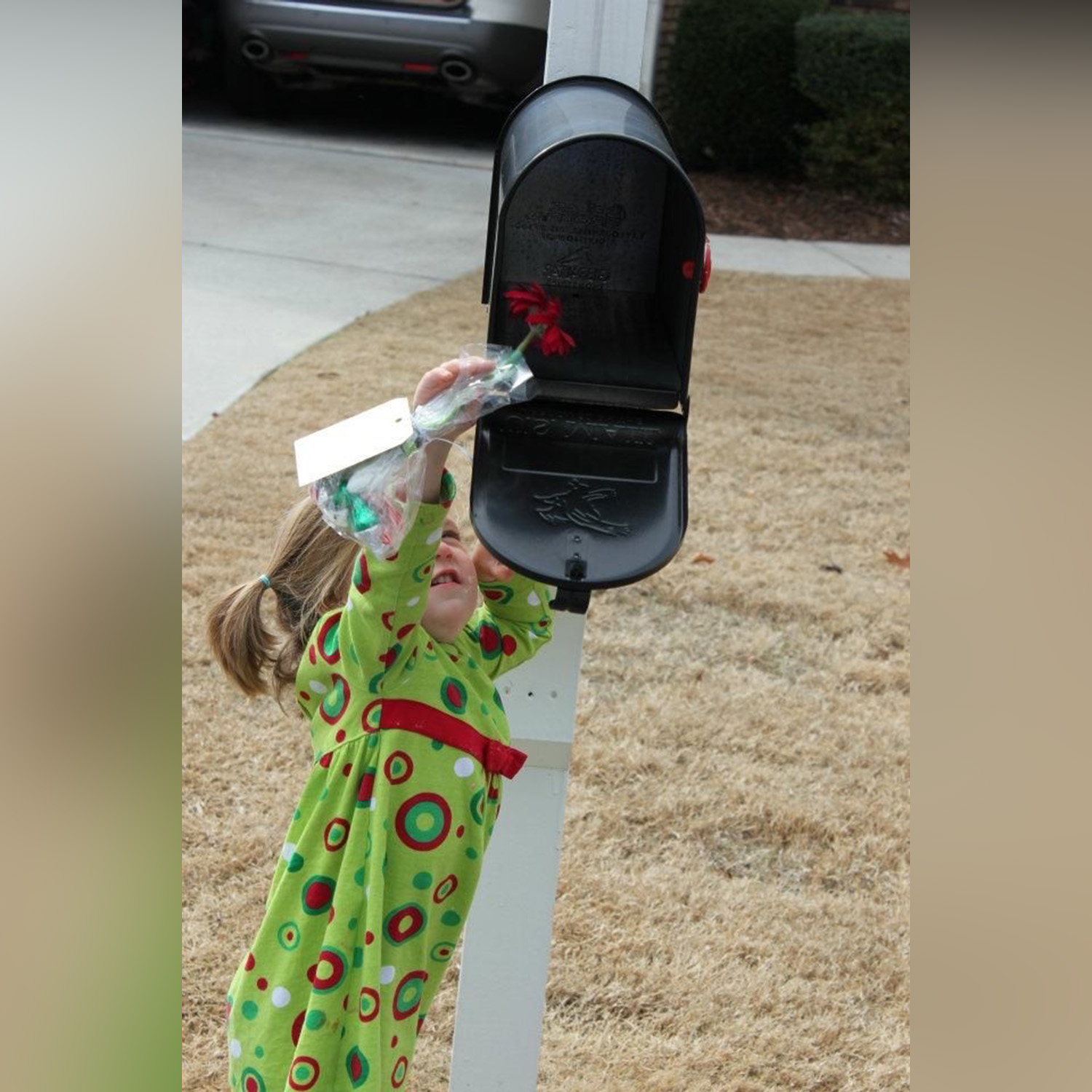 PHOTO: Courtney DeFeo's daughter Larson, then 2, puts a thank you note in the mailbox for the family's mail carrier in an undated handout photo.