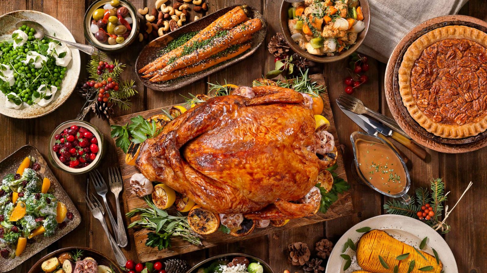 PHOTO: Thanksgiving dinner set on a table in a stock photo.